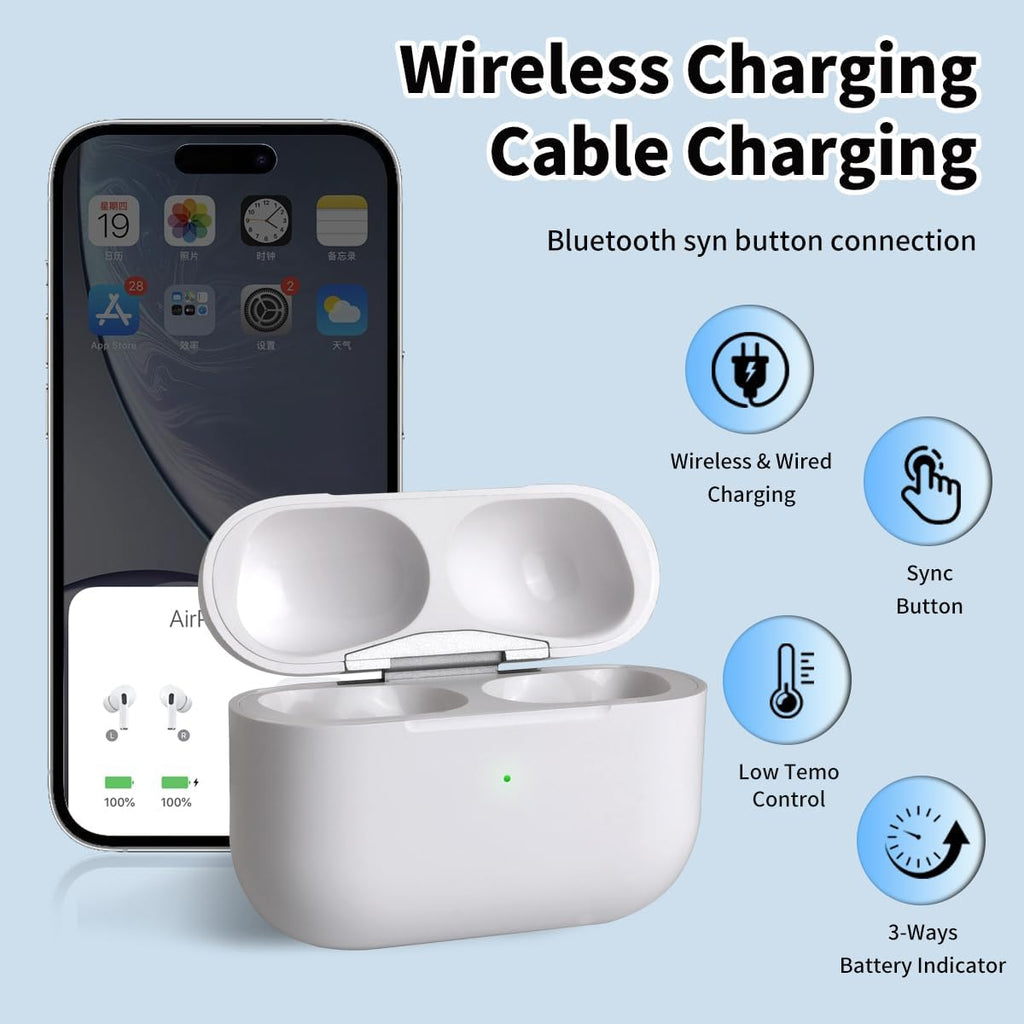 Wireless Charging Case Replacement Compatible with AirPods Pro 1st & 2nd Generation, AirPods Pro 1st & 2nd Charger with Bluetooth Pairing Sync Button