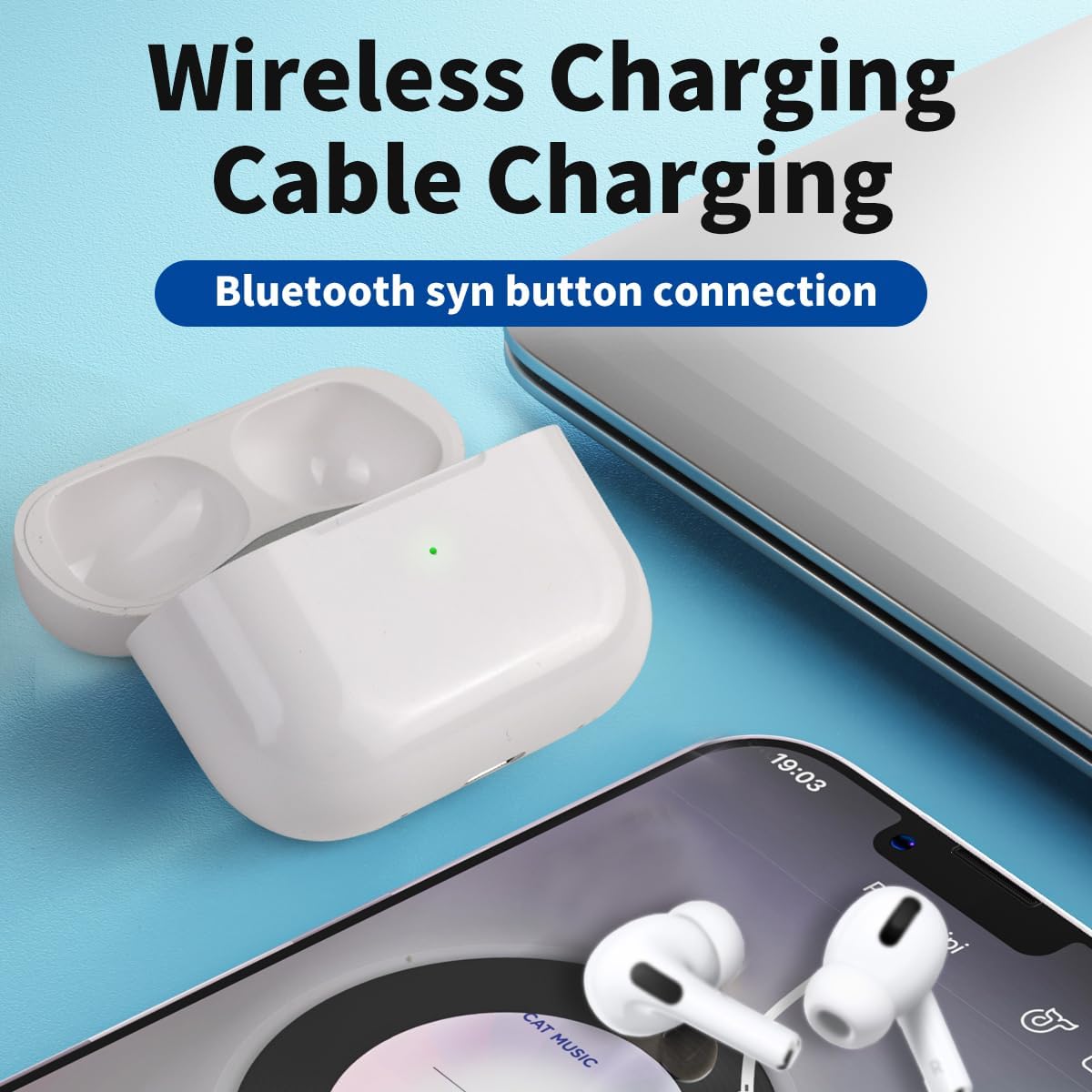 Wireless Charging Case Replacement Compatible with AirPods Pro 1st & 2nd Generation, AirPods Pro 1st & 2nd Charger with Bluetooth Pairing Sync Button